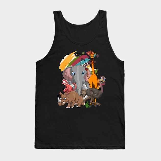 Monkey Giraffe Rhinoceros Elephant Ostrich African Animals Tank Top by ShirtsShirtsndmoreShirts